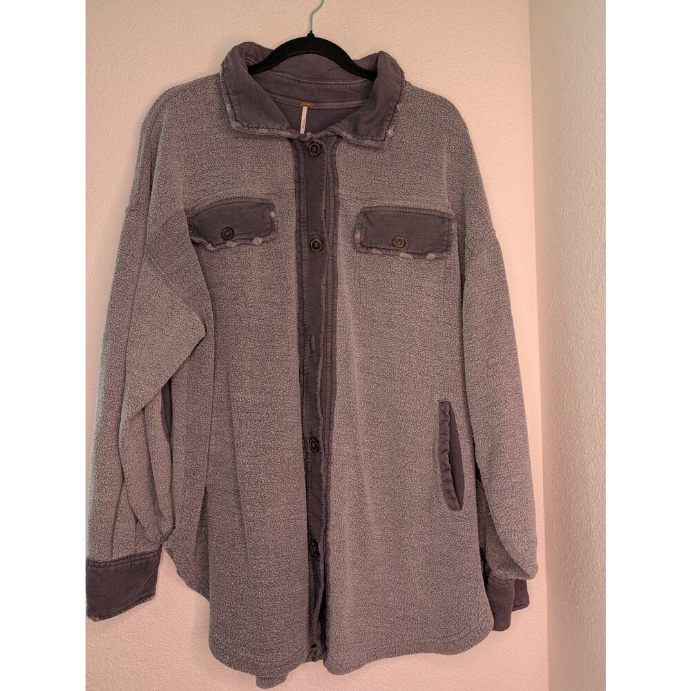 Free People We the Free Ruby Oversized Shacket Gray S Boho Elbow Patches *READ - Picture 2 of 6